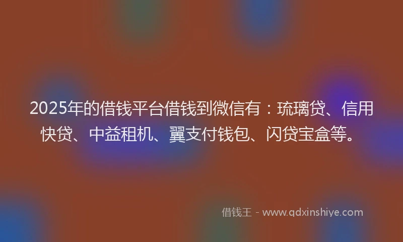 2025年的借钱平台借钱到微信有：琉璃贷、信用快贷、中益租机、翼支付钱包、闪贷宝盒等。