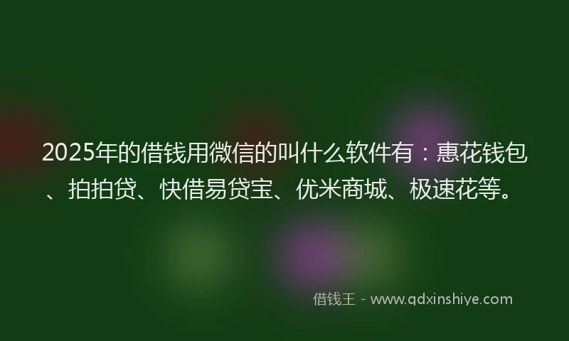 2025年的借钱用微信的叫什么软件有：惠花钱包、拍拍贷、快借易贷宝、优米商城、极速花等。