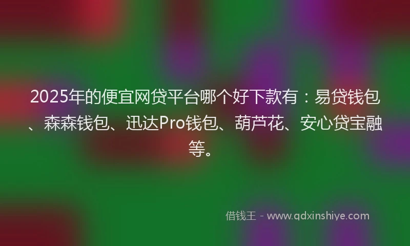 2025年的便宜网贷平台哪个好下款有：易贷钱包、森森钱包、迅达Pro钱包、葫芦花、安心贷宝融等。