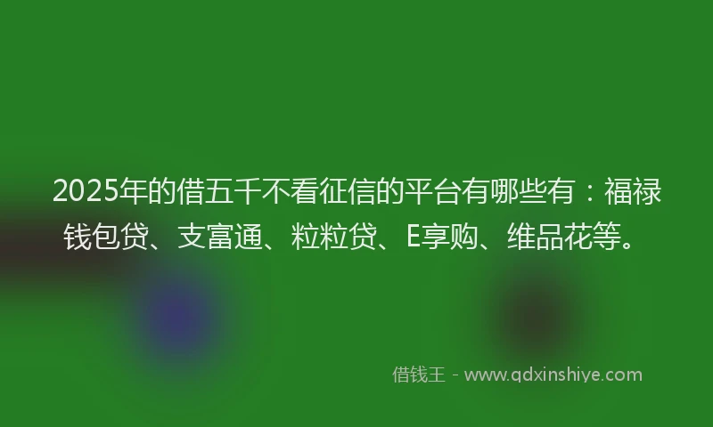 2025年的借五千不看征信的平台有哪些有：福禄钱包贷、支富通、粒粒贷、E享购、维品花等。