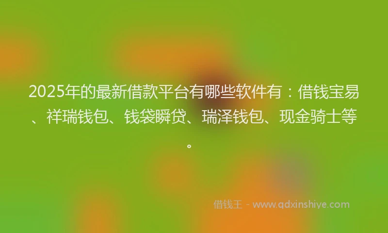 2025年的最新借款平台有哪些软件有：借钱宝易、祥瑞钱包、钱袋瞬贷、瑞泽钱包、现金骑士等。