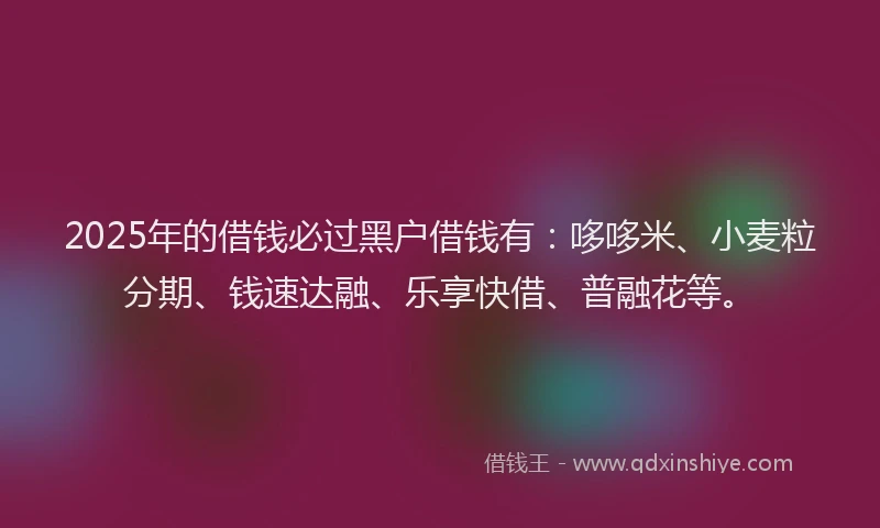 2025年的借钱必过黑户借钱有：哆哆米、小麦粒分期、钱速达融、乐享快借、普融花等。