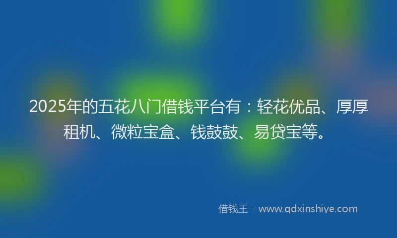 2025年的五花八门借钱平台有：轻花优品、厚厚租机、微粒宝盒、钱鼓鼓、易贷宝等。