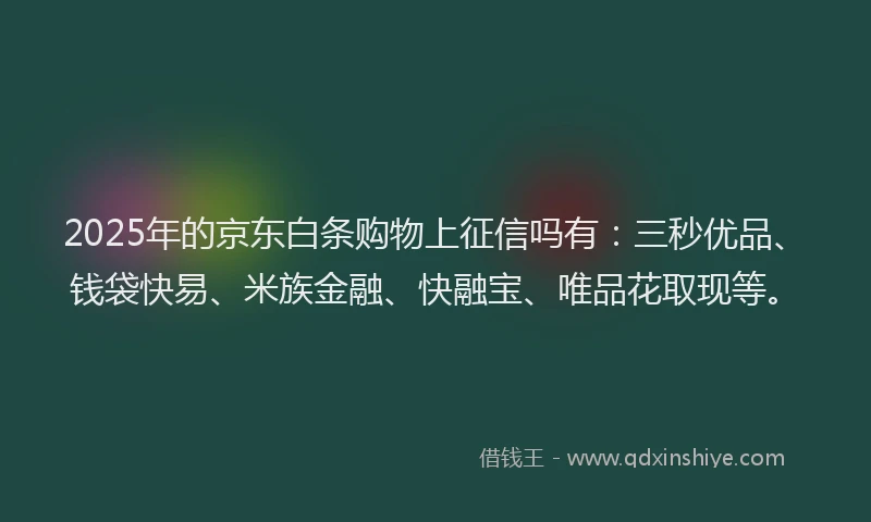 2025年的京东白条购物上征信吗有：三秒优品、钱袋快易、米族金融、快融宝、唯品花取现等。