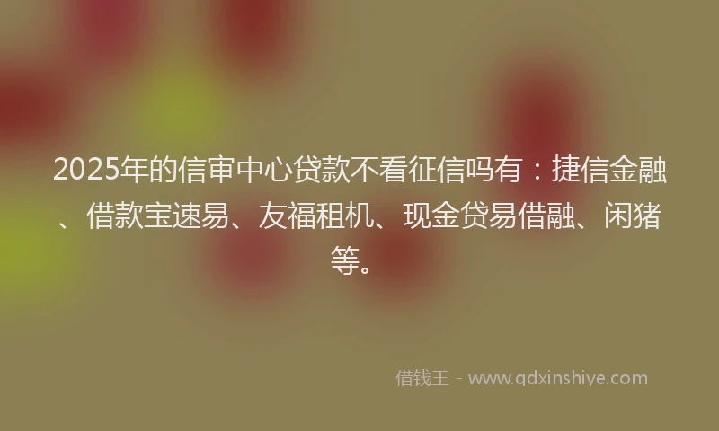 2025年的信审中心贷款不看征信吗有：捷信金融、借款宝速易、友福租机、现金贷易借融、闲猪等。