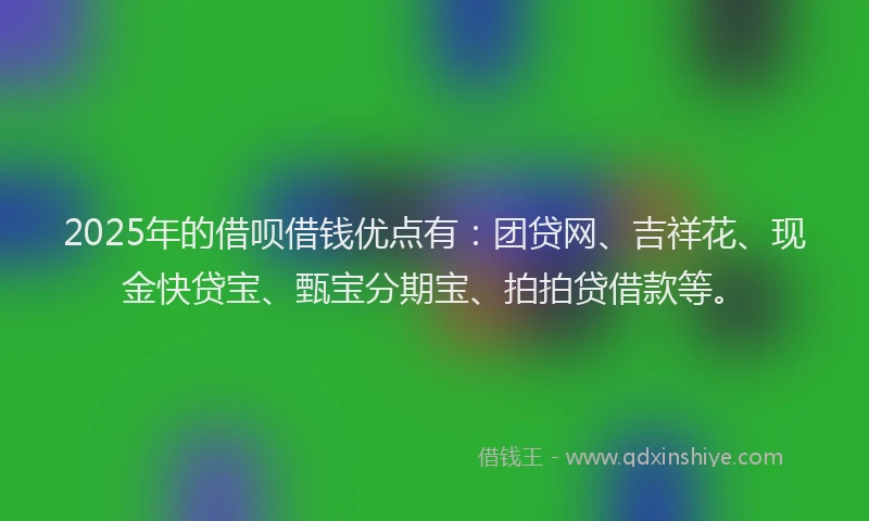 2025年的借呗借钱优点有：团贷网、吉祥花、现金快贷宝、甄宝分期宝、拍拍贷借款等。