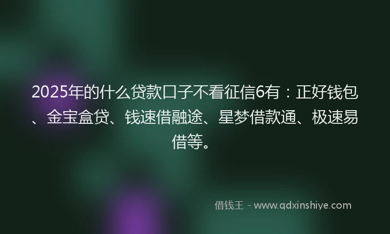 2025年的什么贷款口子不看征信6有：正好钱包、金宝盒贷、钱速借融途、星梦借款通、极速易借等。
