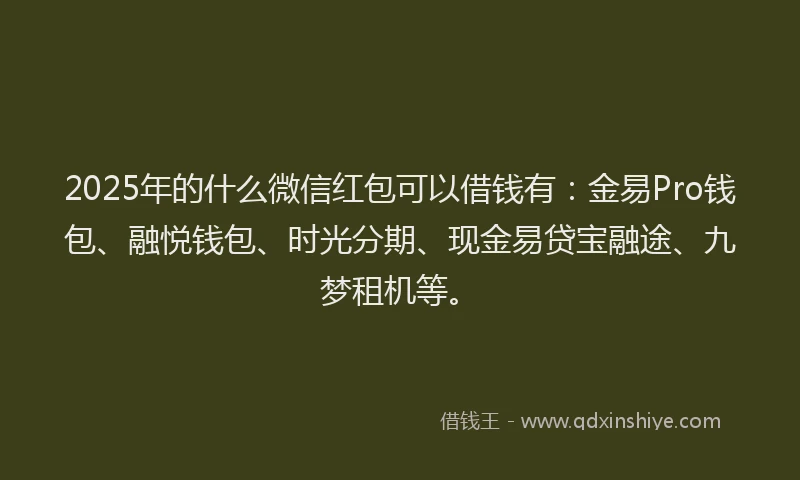 2025年的什么微信红包可以借钱有：金易Pro钱包、融悦钱包、时光分期、现金易贷宝融途、九梦租机等。