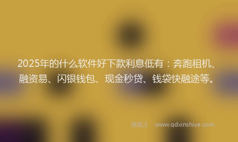 2025年的什么软件好下款利息低有：奔跑租机、融资易、闪银钱包、现金秒贷、钱袋快融途等。