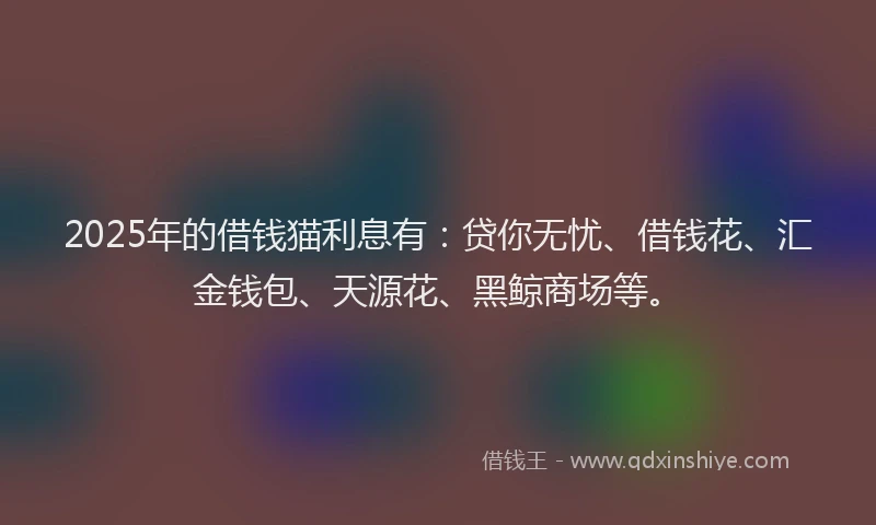 2025年的借钱猫利息有：贷你无忧、借钱花、汇金钱包、天源花、黑鲸商场等。
