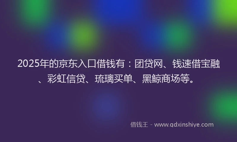 2025年的京东入口借钱有：团贷网、钱速借宝融、彩虹信贷、琉璃买单、黑鲸商场等。