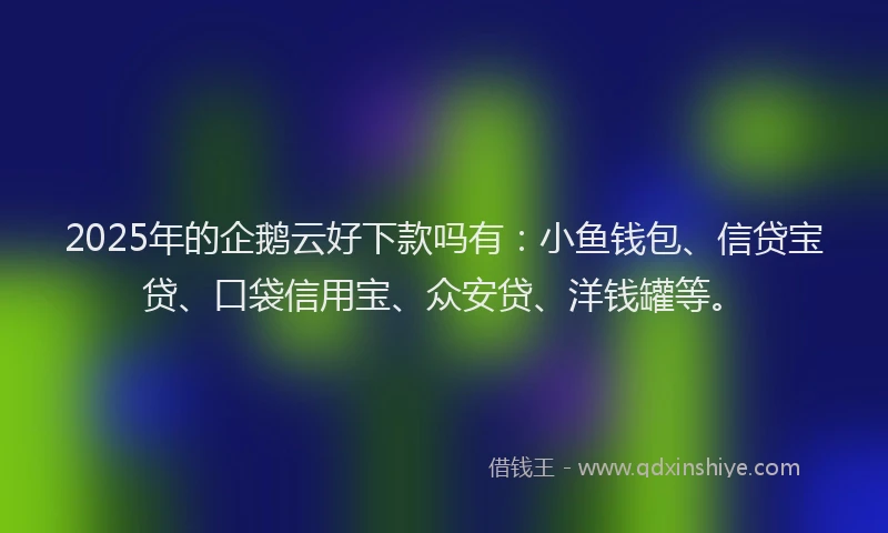 2025年的企鹅云好下款吗有：小鱼钱包、信贷宝贷、口袋信用宝、众安贷、洋钱罐等。