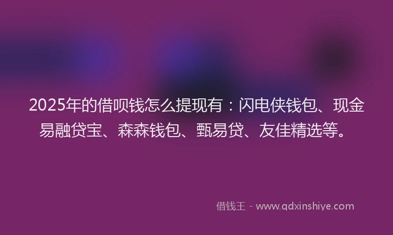 2025年的借呗钱怎么提现有：闪电侠钱包、现金易融贷宝、森森钱包、甄易贷、友佳精选等。