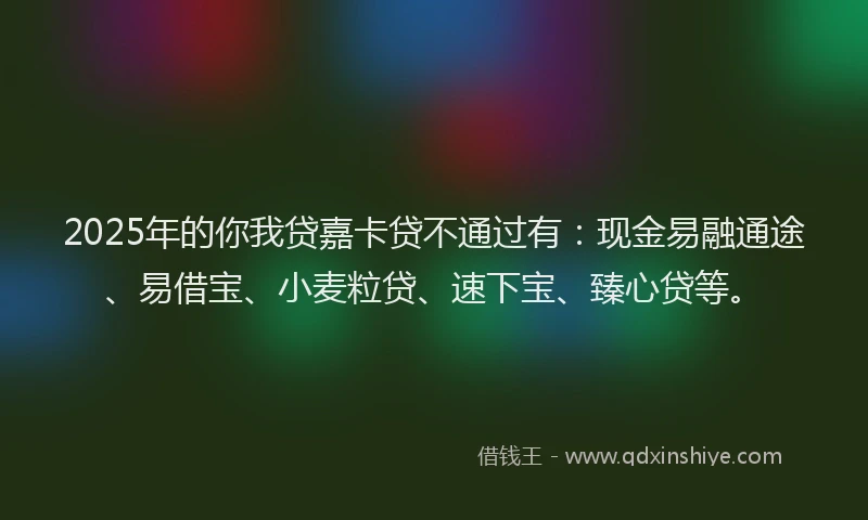 2025年的你我贷嘉卡贷不通过有：现金易融通途、易借宝、小麦粒贷、速下宝、臻心贷等。