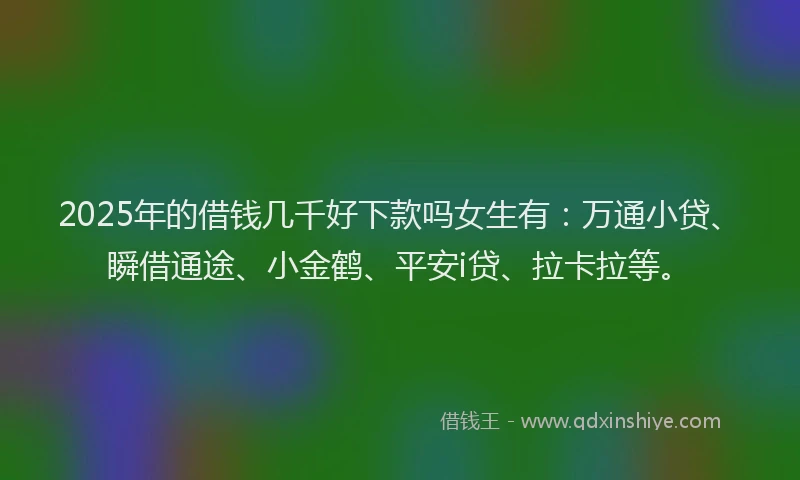 2025年的借钱几千好下款吗女生有：万通小贷、瞬借通途、小金鹤、平安i贷、拉卡拉等。