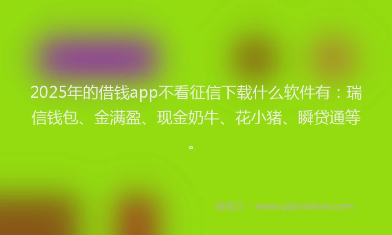 2025年的借钱app不看征信下载什么软件有：瑞信钱包、金满盈、现金奶牛、花小猪、瞬贷通等。