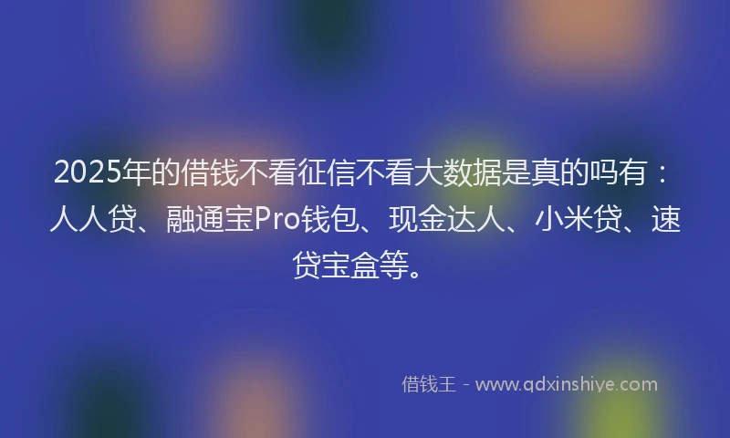 2025年的借钱不看征信不看大数据是真的吗有：人人贷、融通宝Pro钱包、现金达人、小米贷、速贷宝盒等。