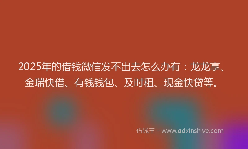 2025年的借钱微信发不出去怎么办有：龙龙享、金瑞快借、有钱钱包、及时租、现金快贷等。