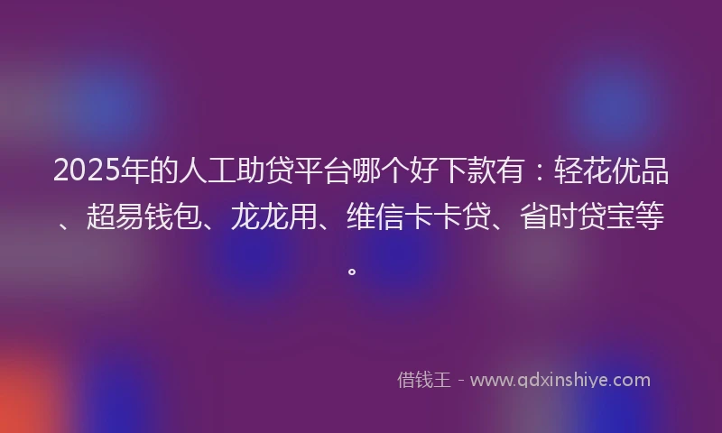 2025年的人工助贷平台哪个好下款有：轻花优品、超易钱包、龙龙用、维信卡卡贷、省时贷宝等。