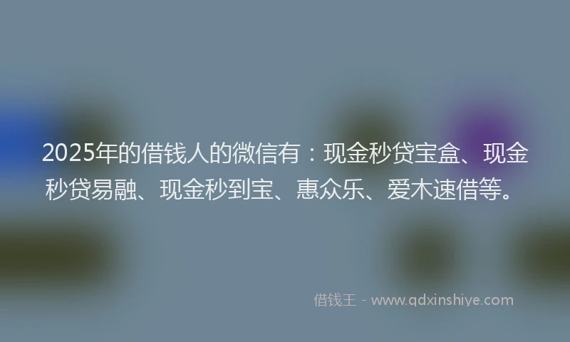 2025年的借钱人的微信有：现金秒贷宝盒、现金秒贷易融、现金秒到宝、惠众乐、爱木速借等。