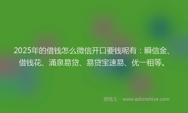2025年的借钱怎么微信开口要钱呢有：瞬信金、借钱花、涌泉易贷、易贷宝速易、优一租等。