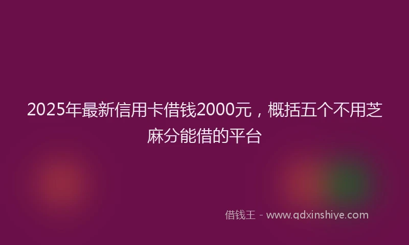 2025年最新信用卡借钱2000元，概括五个不用芝麻分能借的平台