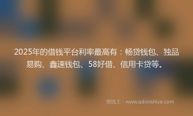 2025年的借钱平台利率最高有：畅贷钱包、独品易购、鑫速钱包、58好借、信用卡贷等。