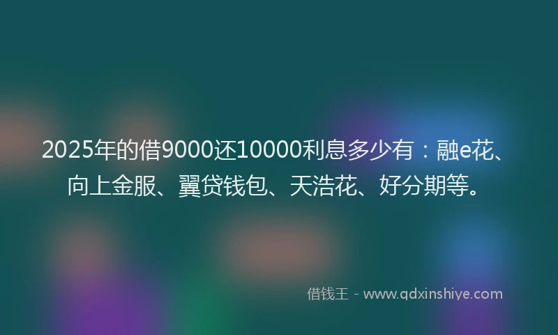 2025年的借9000还10000利息多少有：融e花、向上金服、翼贷钱包、天浩花、好分期等。