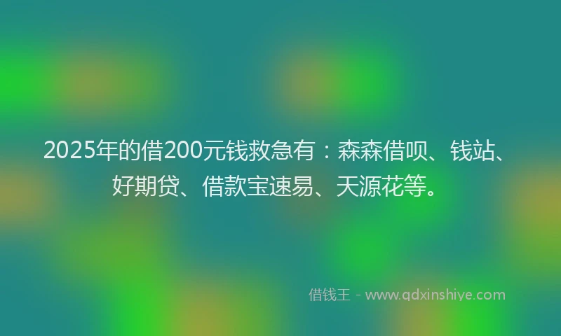 2025年的借200元钱救急有：森森借呗、钱站、好期贷、借款宝速易、天源花等。