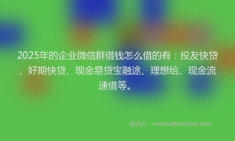 2025年的企业微信群借钱怎么借的有：投友快贷、好期快贷、现金易贷宝融途、理想给、现金流速借等。
