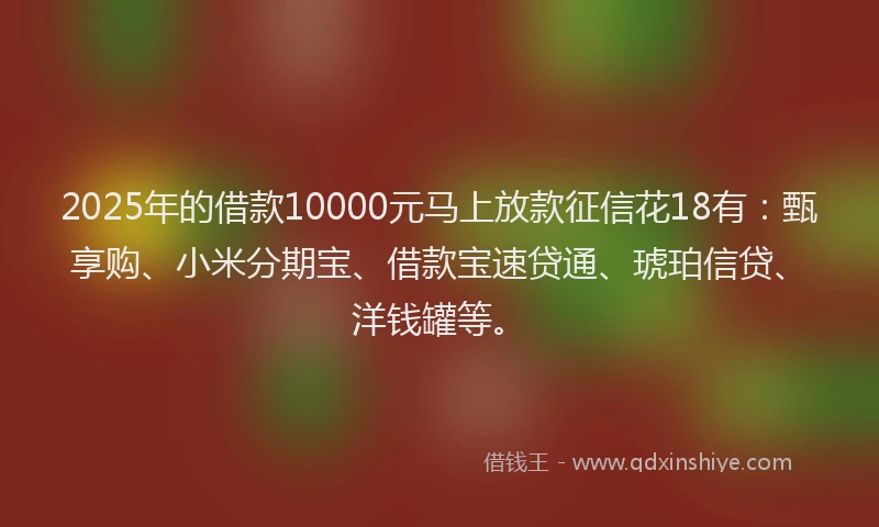 2025年的借款10000元马上放款征信花18有：甄享购、小米分期宝、借款宝速贷通、琥珀信贷、洋钱罐等。