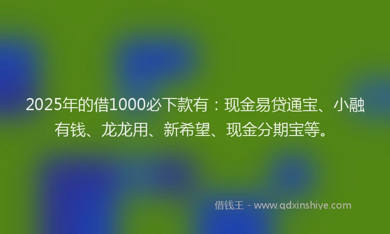 2025年的借1000必下款有：现金易贷通宝、小融有钱、龙龙用、新希望、现金分期宝等。