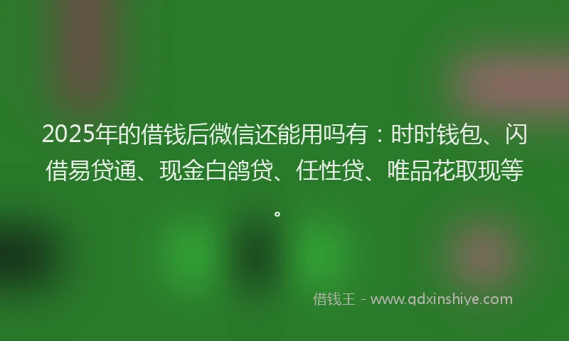 2025年的借钱后微信还能用吗有：时时钱包、闪借易贷通、现金白鸽贷、任性贷、唯品花取现等。