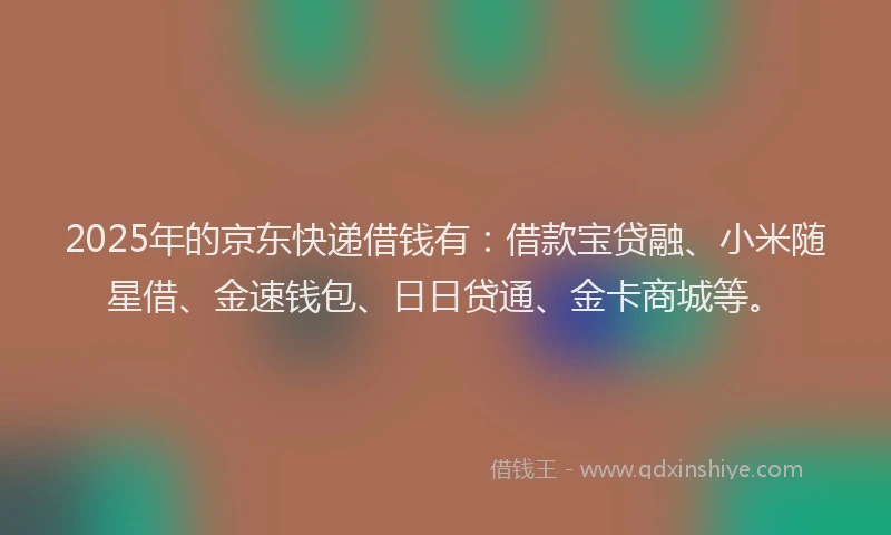 2025年的京东快递借钱有：借款宝贷融、小米随星借、金速钱包、日日贷通、金卡商城等。