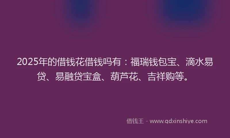 2025年的借钱花借钱吗有：福瑞钱包宝、滴水易贷、易融贷宝盒、葫芦花、吉祥购等。
