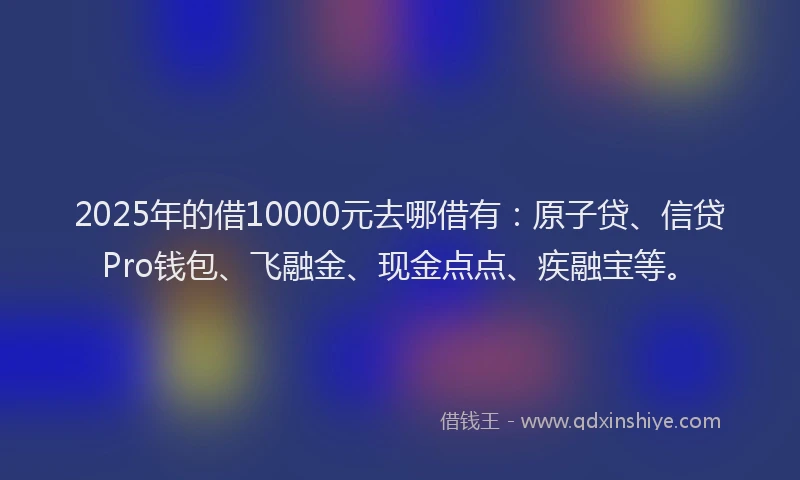 2025年的借10000元去哪借有：原子贷、信贷Pro钱包、飞融金、现金点点、疾融宝等。