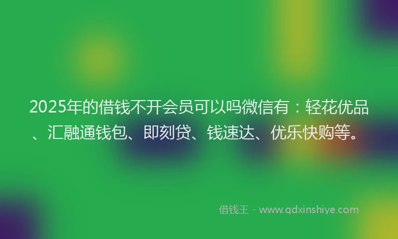2025年的借钱不开会员可以吗微信有：轻花优品、汇融通钱包、即刻贷、钱速达、优乐快购等。