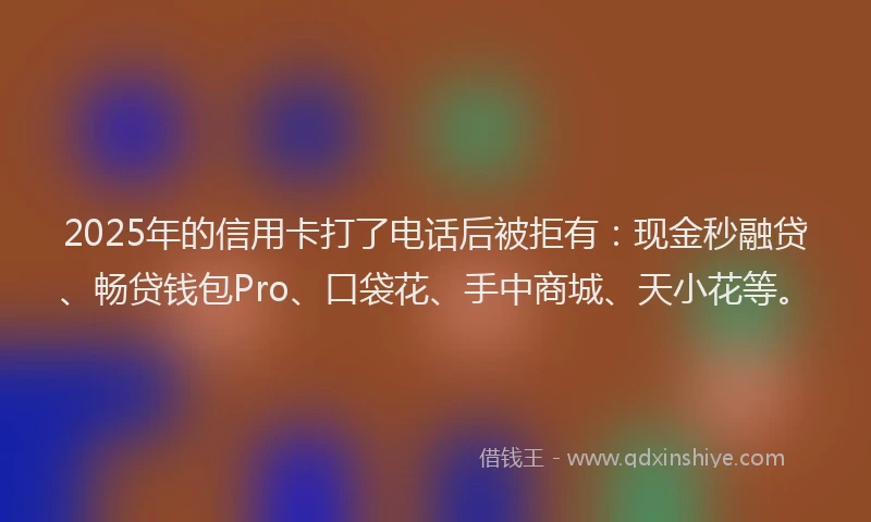 2025年的信用卡打了电话后被拒有：现金秒融贷、畅贷钱包Pro、口袋花、手中商城、天小花等。