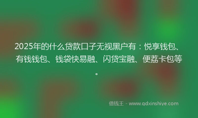 2025年的什么贷款口子无视黑户有：悦享钱包、有钱钱包、钱袋快易融、闪贷宝融、便荔卡包等。