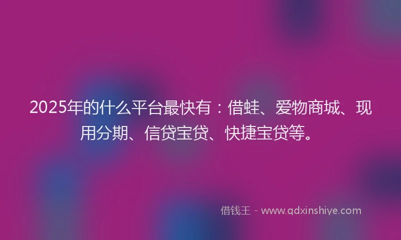 2025年的什么平台最快有：借蛙、爱物商城、现用分期、信贷宝贷、快捷宝贷等。