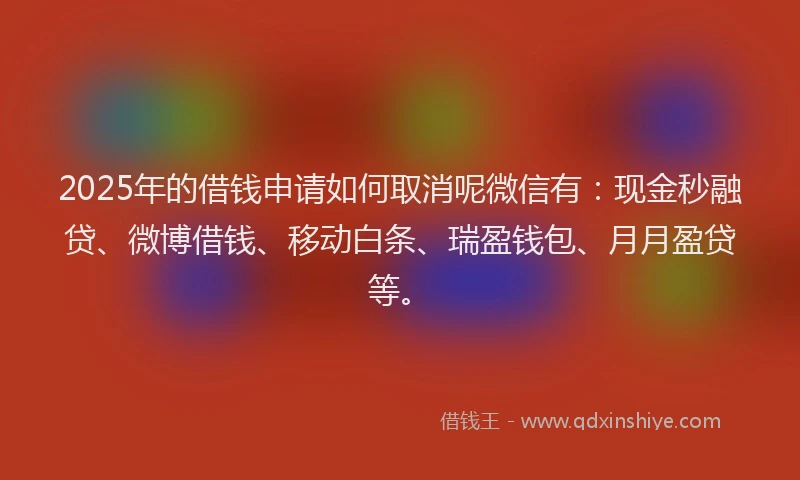 2025年的借钱申请如何取消呢微信有：现金秒融贷、微博借钱、移动白条、瑞盈钱包、月月盈贷等。