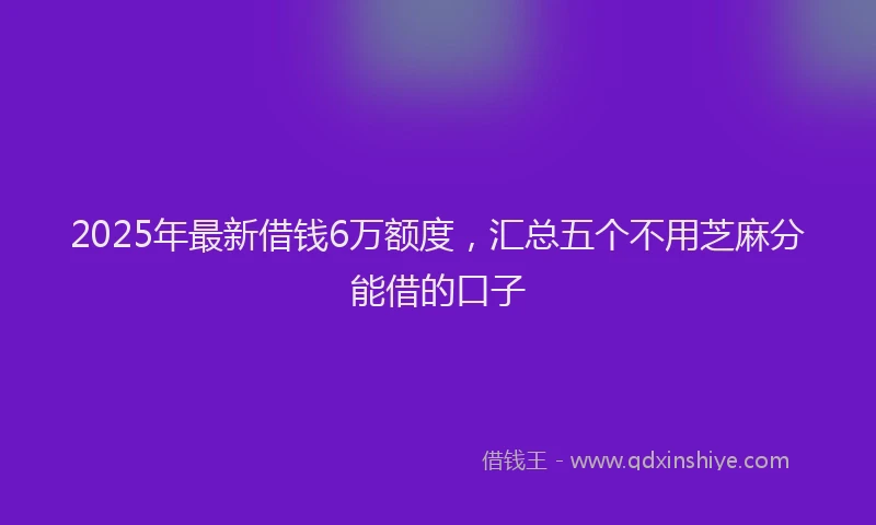 2025年最新借钱6万额度，汇总五个不用芝麻分能借的口子