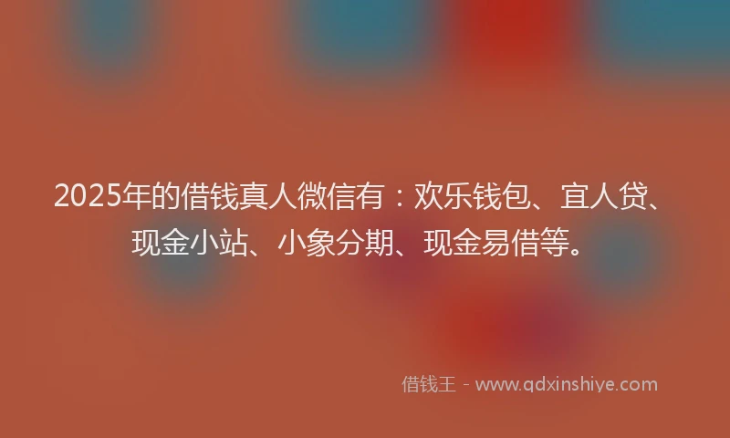 2025年的借钱真人微信有：欢乐钱包、宜人贷、现金小站、小象分期、现金易借等。