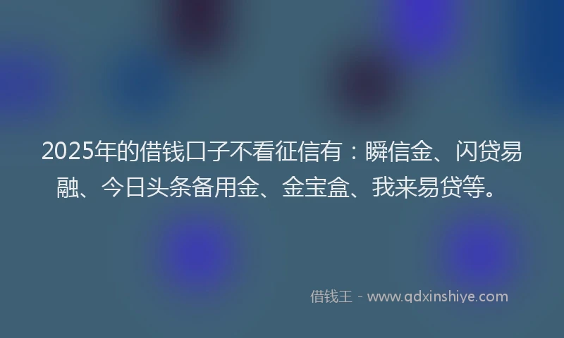 2025年的借钱口子不看征信有：瞬信金、闪贷易融、今日头条备用金、金宝盒、我来易贷等。