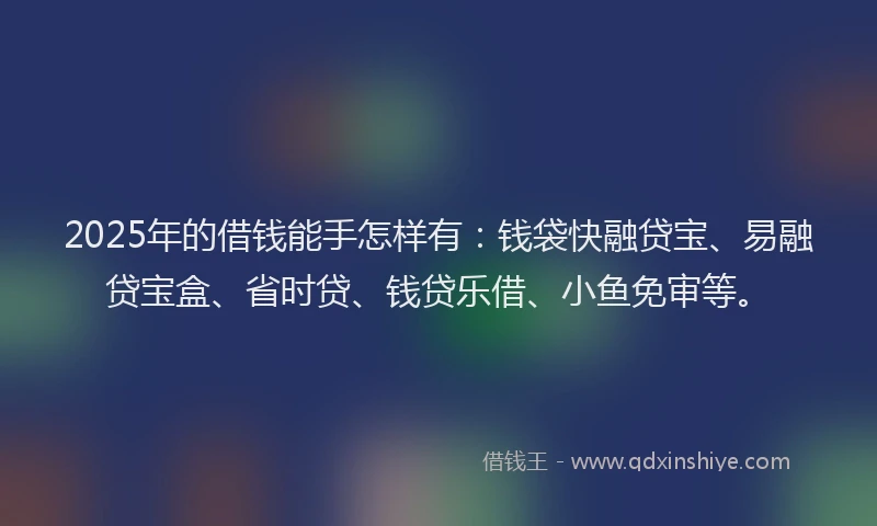 2025年的借钱能手怎样有：钱袋快融贷宝、易融贷宝盒、省时贷、钱贷乐借、小鱼免审等。