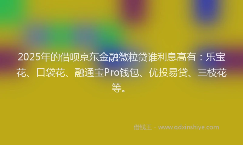 2025年的借呗京东金融微粒贷谁利息高有：乐宝花、口袋花、融通宝Pro钱包、优投易贷、三枝花等。