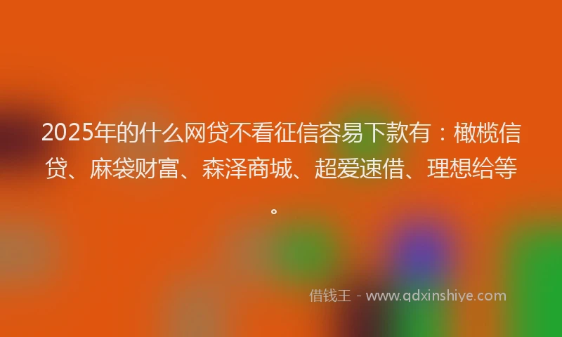 2025年的什么网贷不看征信容易下款有：橄榄信贷、麻袋财富、森泽商城、超爱速借、理想给等。