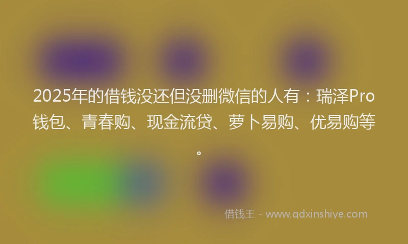 2025年的借钱没还但没删微信的人有：瑞泽Pro钱包、青春购、现金流贷、萝卜易购、优易购等。