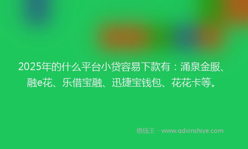 2025年的什么平台小贷容易下款有：涌泉金服、融e花、乐借宝融、迅捷宝钱包、花花卡等。