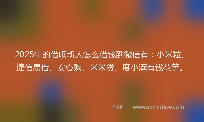 2025年的借呗新人怎么借钱到微信有：小米粒、捷信易借、安心购、米米贷、度小满有钱花等。